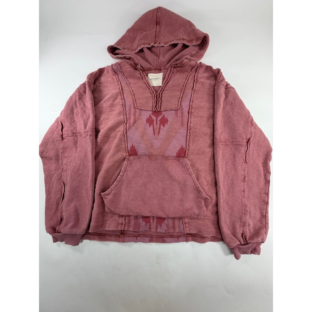 Lucky Brand Womens Pink Southwestern Ikat Baja Pullover Hoodie Cotton Size M